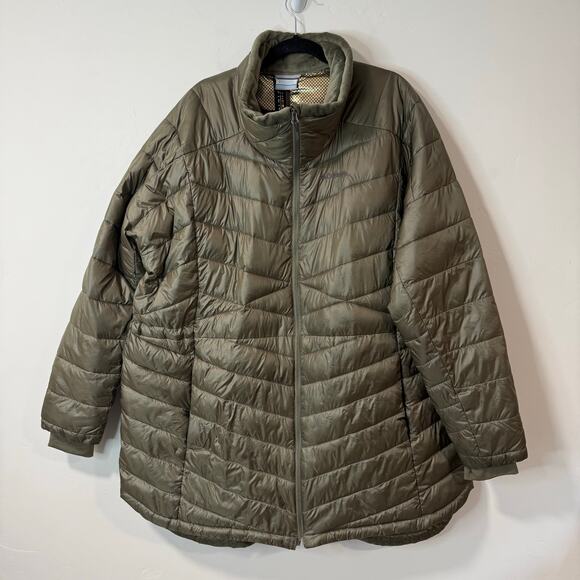 Columbia Women's Joy Peak Puffer Jacket Coat Long Plus 3X Green Omni Heat - Picture 1 of 10